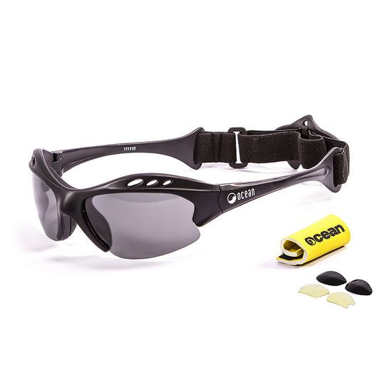 OCEAN MAURICIO Polarized Sunglasses Kiteboarding Surf Water Sports (Frame Matte Black, Lens Smoke)