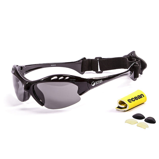 OCEAN MAURICIO Polarized Sunglasses Kiteboarding Surf Water Sports (Frame Shiny Black, Lens Smoke)