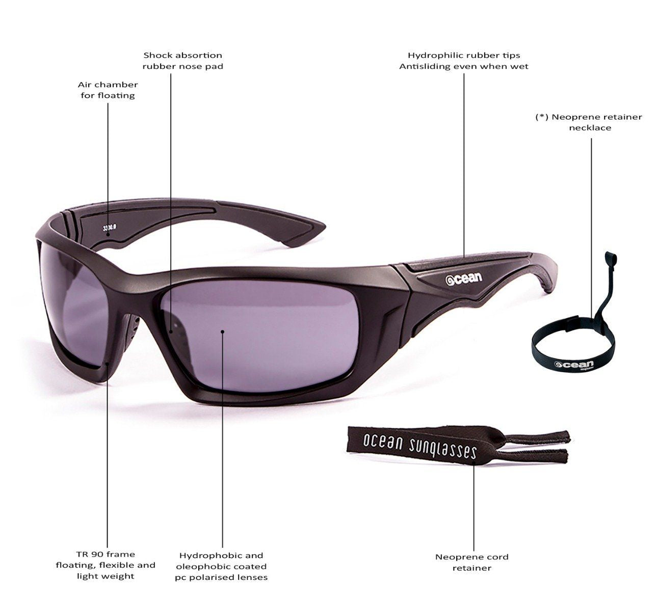 OCEAN ANTIGUA Polarized Sunglasses Kiteboarding Surf Water Sports (Frame Shiny White, Lens Smoke)